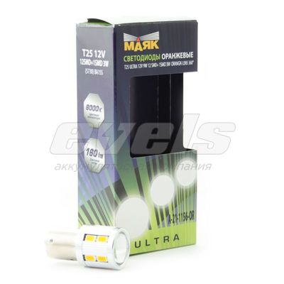 Лампа светодиодная "Маяк" 12V Т25 (BA15s) [12+1SMD 5730 9W LENS 360°] ORANGE 2500K 160Lm /ULTRA A-21 — основное фото